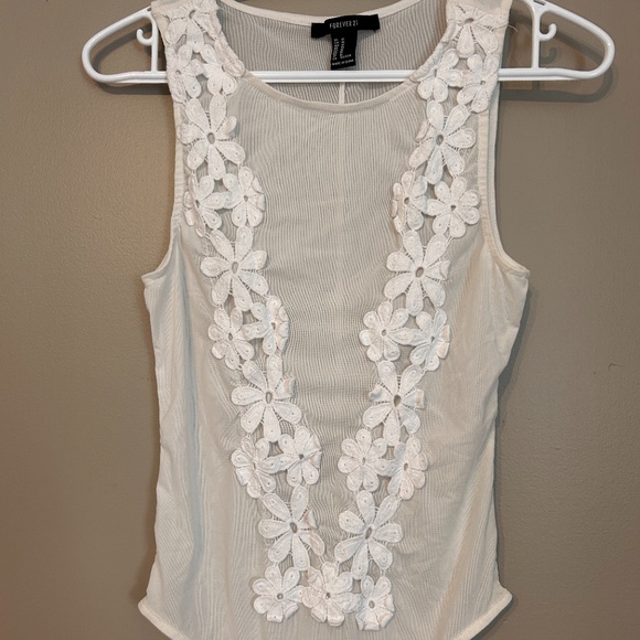 White Lace Bodysuit with Floral Decals - Picture 1 of 3